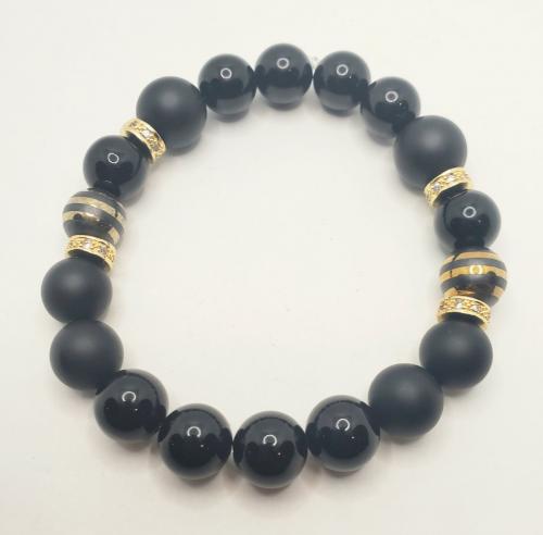 Black Matte and Gold Stripe Bracelet 