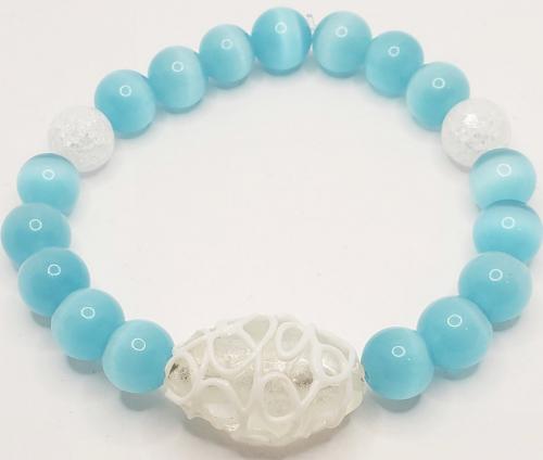 Blue and White Cats Eye Bracelet 