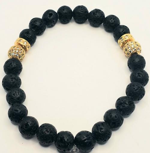 Black and Gold Lava Bead Bracelet 