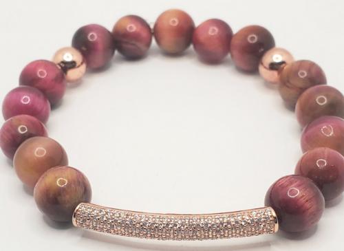 Pink Tiger&#039;s Eye and Rose Gold Bracelet 