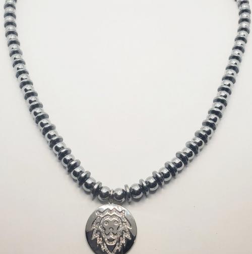 Silver Hemitite Lion Necklace 