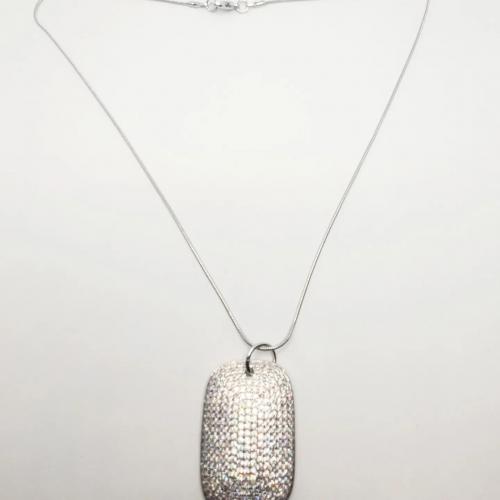 Silver Pave Dog Tag Necklace 