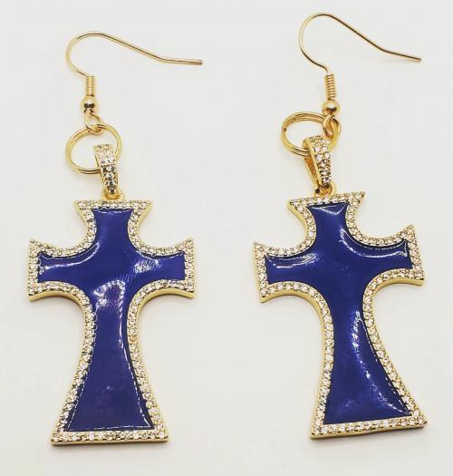 Blue and Gold Cross Earrings 