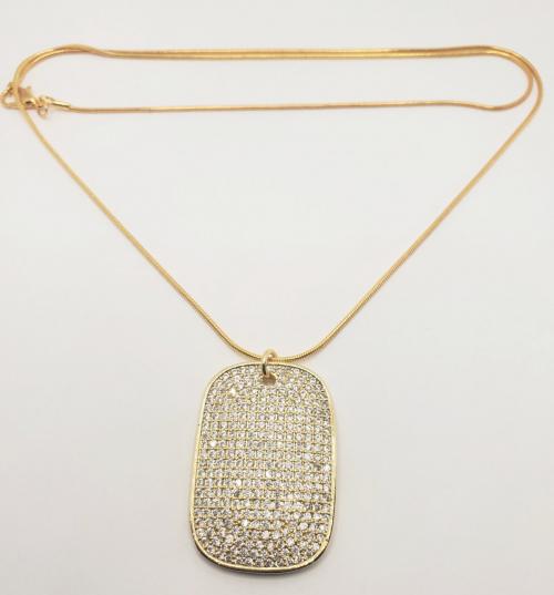 Gold Pave Dog Tag Necklace 