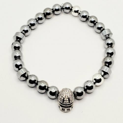 Silver Hematite Football Bracelet 