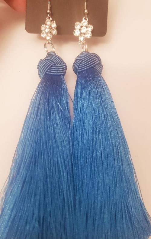 Blue Sparkle and Tassel Earrings 