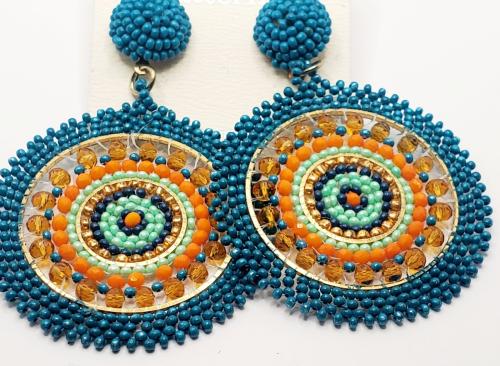Turquoise and Orange Beaded Earrings 