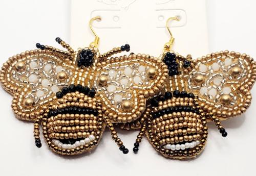 Gold and White Bumble Bee Earrings 
