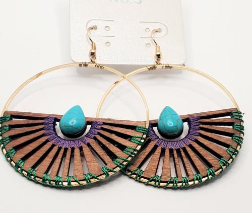Wooden Turquoise Earrings 