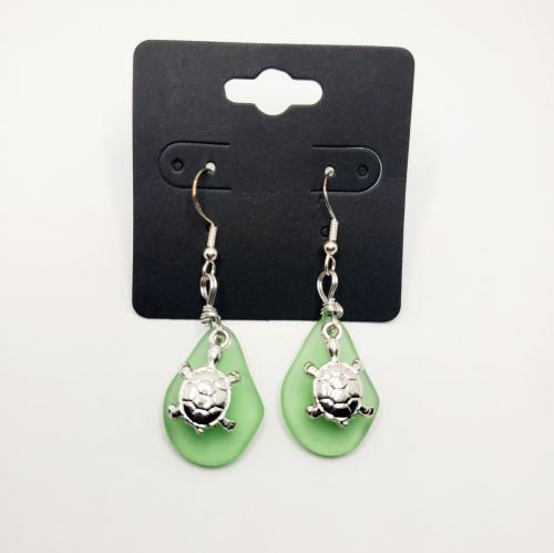 Green and Silver Turtle Earrings 