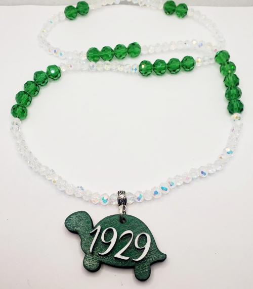 Green and Transparent Wooden Turtle Necklace