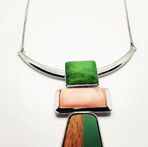 Pink and Green Rectangle Necklace Set