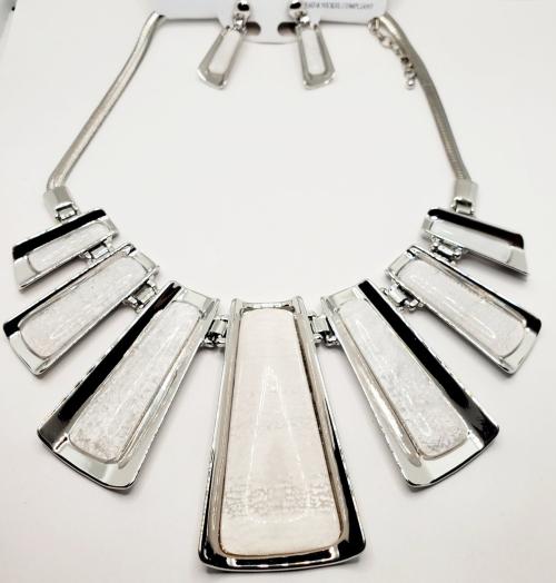 Silver and White Necklace Set