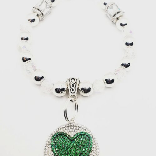 Green and Silver Heart Bracelet