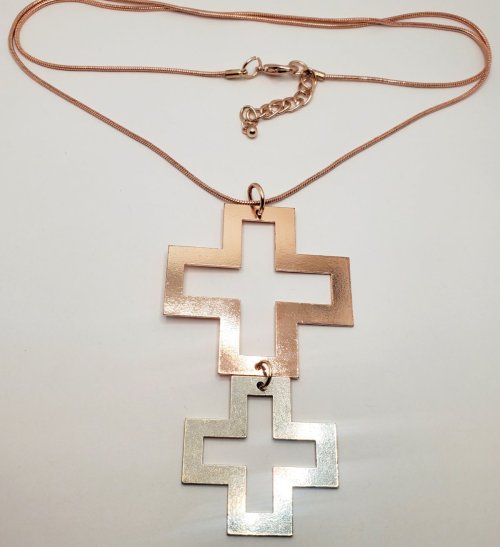Gold and Silver Large Cross 24 in Necklace
