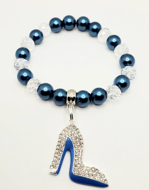 Blue Pearl Bracelet with Sparkle Shoe Charm