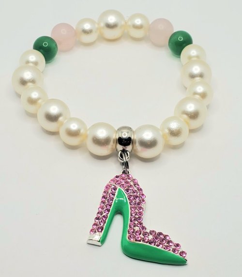 Pink, Green, White Pearl with shoe Charm