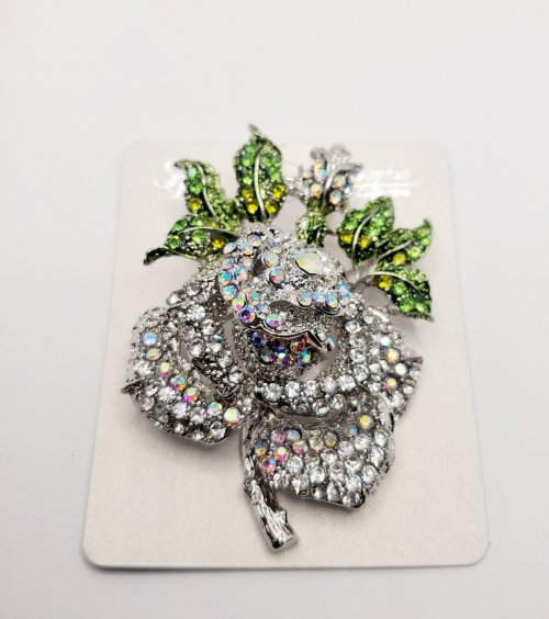 Green and Silver Rose Brooch 
