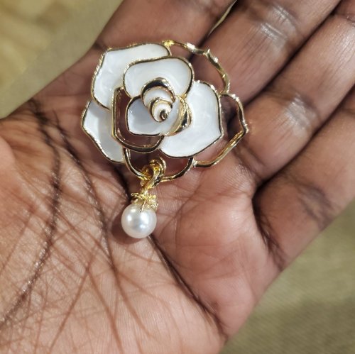 White Rose Pearl Brooch 