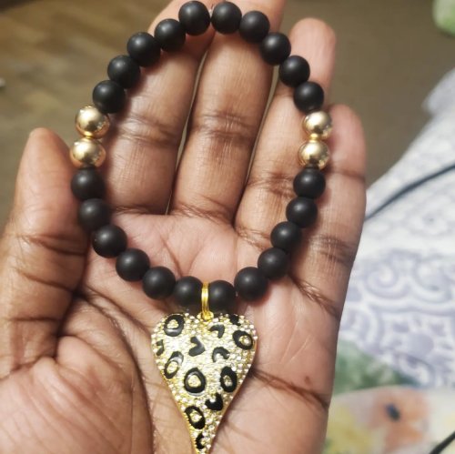 Black and Gold Leopard Charm Bracelet