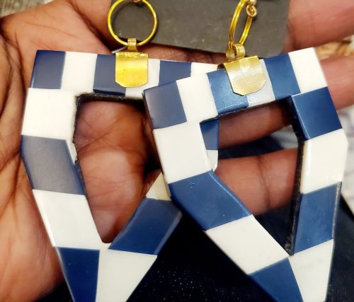 Blue and White Triangle Earrings