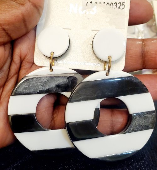 Black and White Striped Earrings