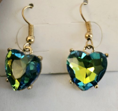 Green Crystal Heart Earrings 