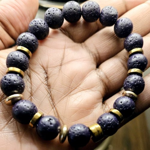 Purple and Gold Lava Bead Bracelet 